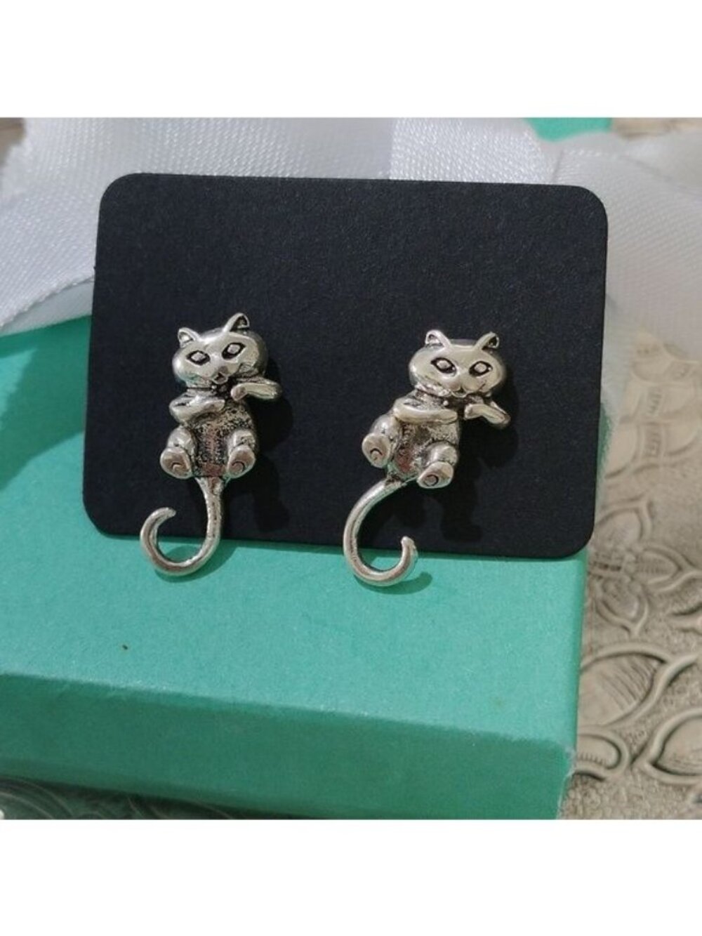 Sterling Silver Multiple Piece Kitten Cat Earrings